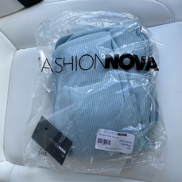 Fashion Nova Talk Later Light Blue 3 Piece Shorts Set - Picture 11 of 12